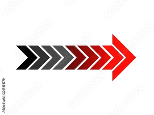 Gradient arrow pointing right with multiple chevrons in black grey and red