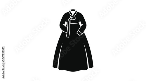 Foto Hanbok Silhouette Black Vector Illustration Of Traditional Korean Dress