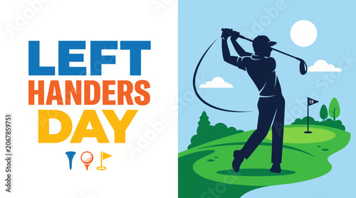 International Left Handers Day celebration banner with left handed golfer.