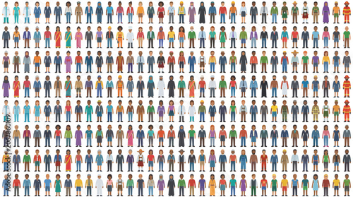 Large grid pattern of diverse people avatar icons and characters.