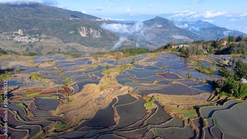 Aerial view of the terraced fields in Yuanyang, Yunnan Province