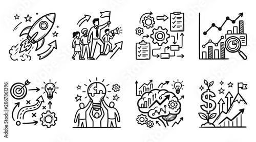 Business Growth, Strategy, and Success Doodles