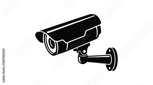 Schilderij op canvas Security Camera Silhouette On White Background Vector Illustration