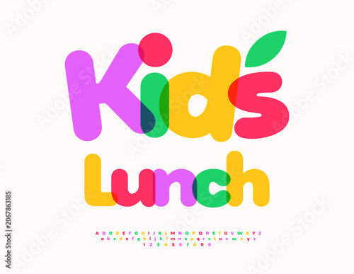 Vector Funny board Kids Lunch for Cafe, Diner and Restaurant. Transparent Watercolor Font. Colorful Children Alphabet Letters and Numbers set.