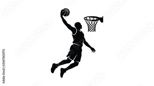 Εκτύπωση καμβά Basketball player dunking with ball and hoop black silhouette