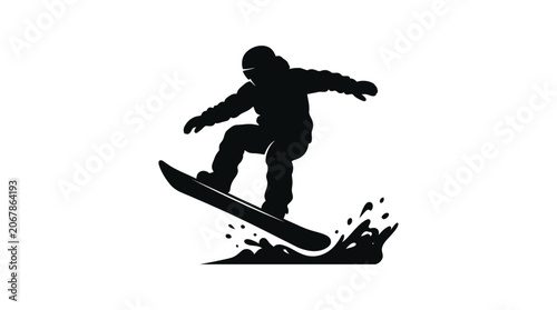 Fotografie Snowboarder In Action Silhouette Against White Background