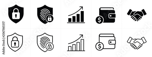 Business Security, Financial Protection and Partnership Icons Collection
