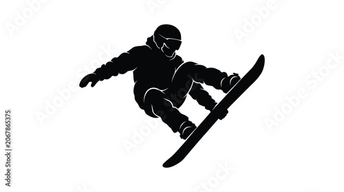Bild auf Leinwand Snowboarder in action black silhouette against a white background