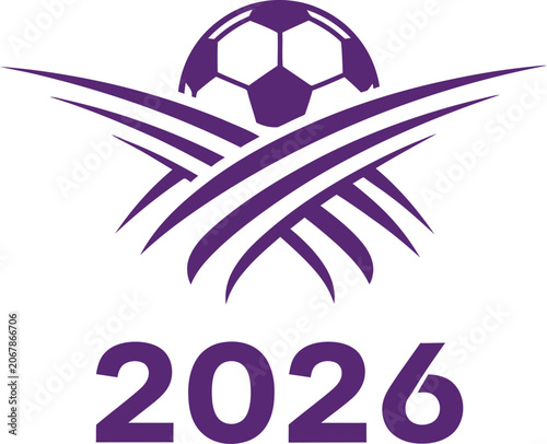 Football 2026 Abstract Logo with Soccer Ball and Dynamic Motion Lines Vector Illustration