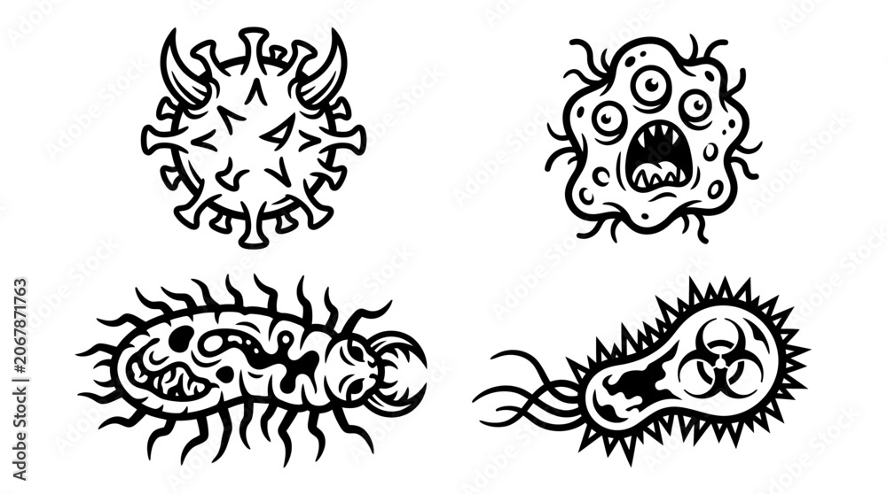 Obraz premium Cartoon Viruses and Bacteria Icons