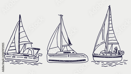 Yachts hand drawn sketch collection. Not AI