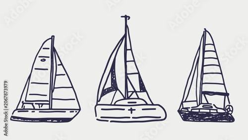 Yachts hand drawn sketch collection. Not AI