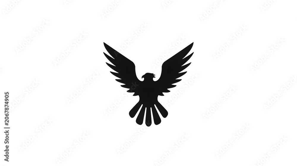 Fototapeta premium Silhouette of a Hawk with Wings Spread Against a White Background