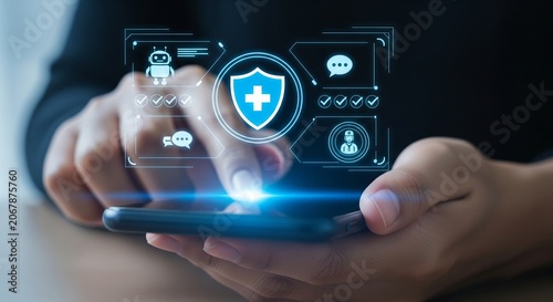 Person using smartphone for digital health insurance and medical service