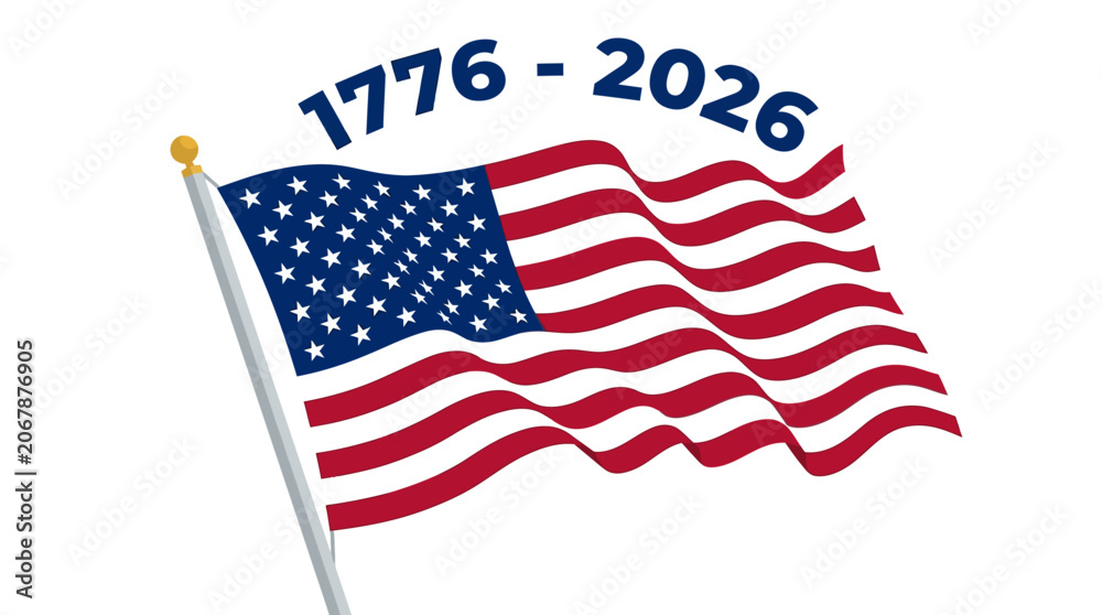 Fototapeta premium American flag, USA patriotic symbol, 250th anniversary, vector illustration isolated on White Background