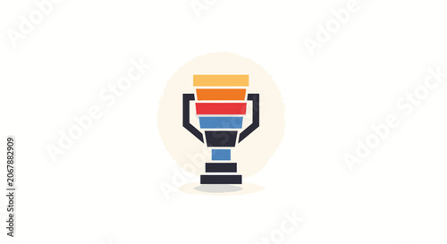 Colorful Striped Trophy Icon with Circular Frame on Isolated White Background