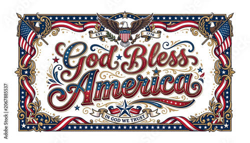 Patriotic 'god bless america' graphic with eagle and american flag
