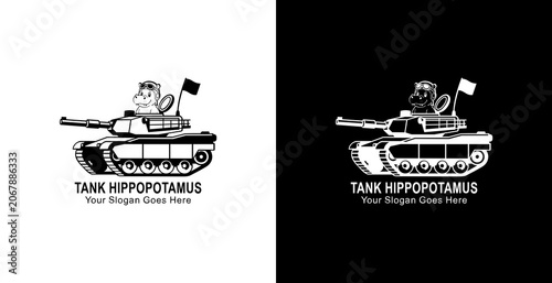 Bild auf Leinwand Logo design of a hippopotamus riding a tank