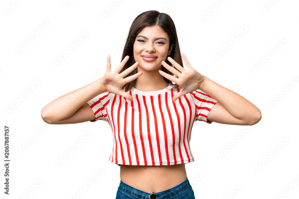 Naklejka premium Young Russian woman over isolated chroma key background counting ten with fingers
