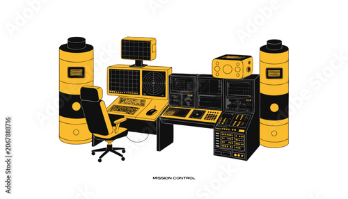 Foto Very beautiful realistic vector illustration of a MISSION CONTROL center featuri