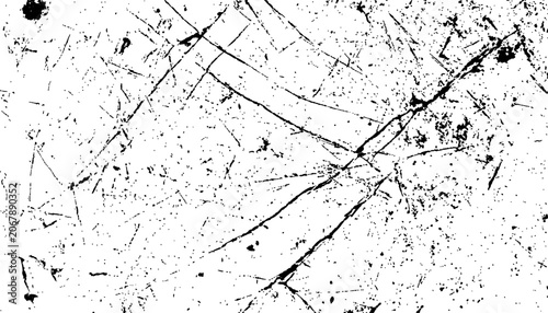 Cuadro en lienzo Abstract white grunge texture overlay with black scratched distressed details and weathered rough surface vector illustration
