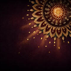 Elegant Gold Mandala Design on Dark Floral Background with Golden Leaf Accents