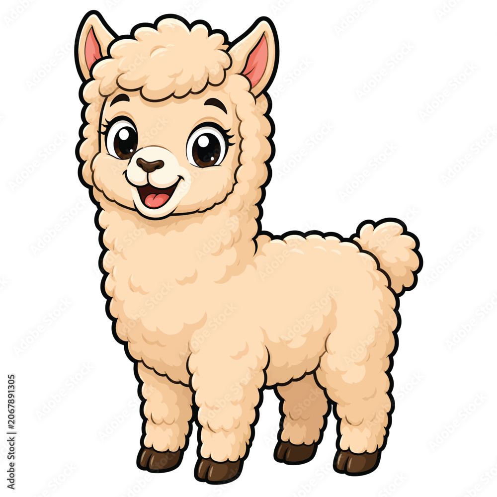 Fototapeta premium Cute Alpaca Illustration For Farm Animal Education Nature Themes And Children's Design Projects
