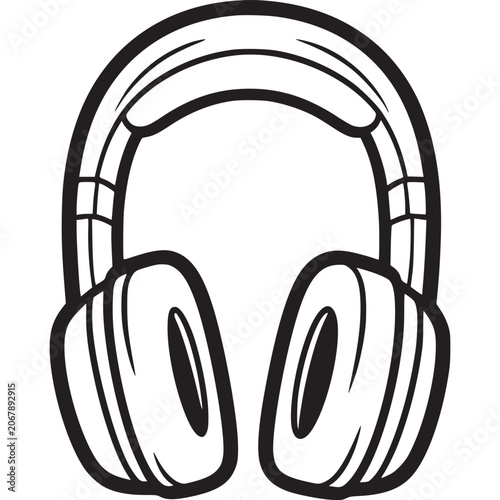 Black and white headphones illustration.