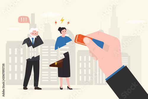Canvastavla Businessman hand uses eraser deleted employees