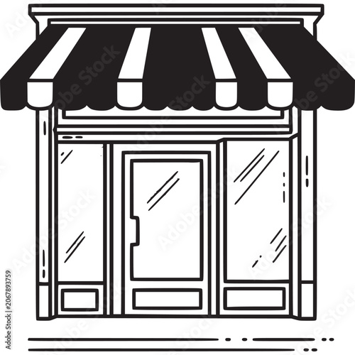Black and white storefront awning.