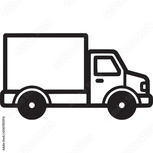 Simple Black Line Truck Illustration.
