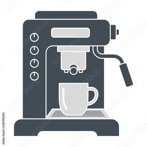 Modern Espresso Coffee Machine with a Cup Ready to Brew Fresh Hot Morning Drinks