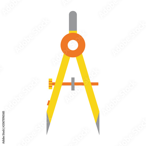 Yellow compass with orange ring on white background precise drawing tool