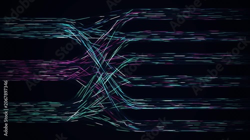 Abstract digital data flow background with glowing neon lines connecting and branching out