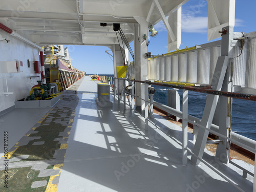 Tableau sur toile cargo ship deck, ladder and mooring bollards. vessel construction