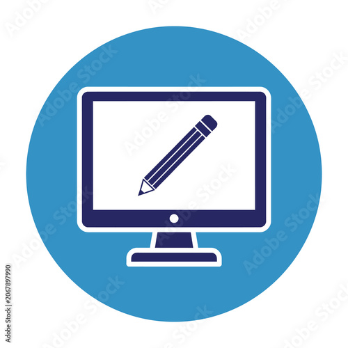 Computer monitor with pencil on screen graphic design tool
