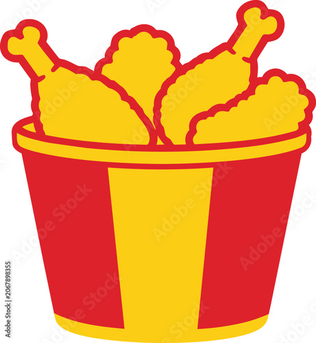 Fried chicken bucket illustration with crispy breaded drumstick pieces