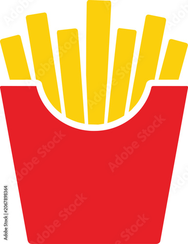 French fries in red carton container flat vector icon