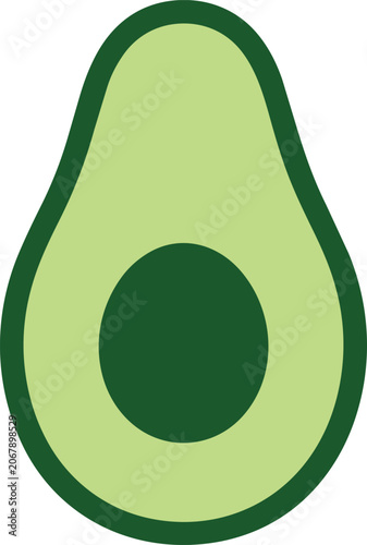 Stylized avocado illustration with dark green outline and pit