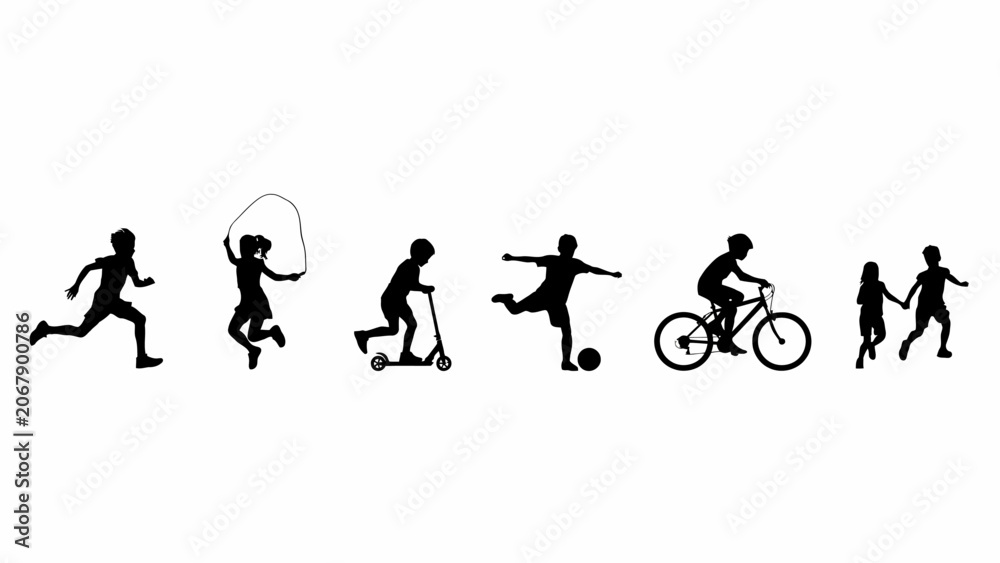 Fototapeta premium Silhouette Collection Of People Engaging In Various Physical Activities Against A White Background silhouettes human figure figures person