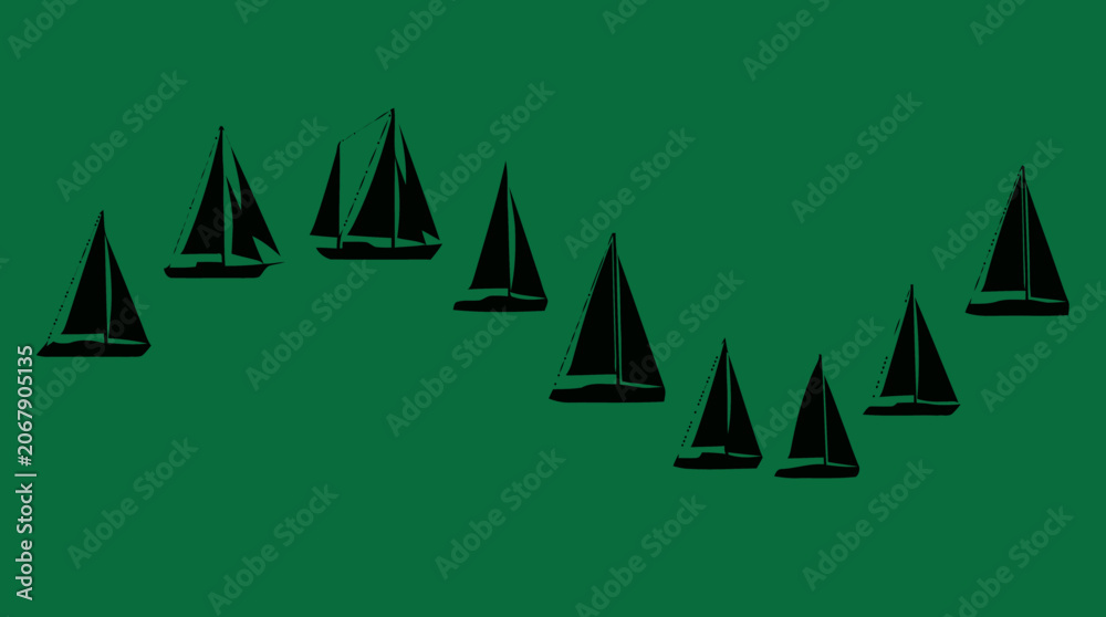Obraz premium An isometric illustration of sailboats on green water