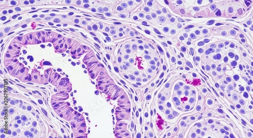 Microscopic view of renal tissue showing injury from extreme heat, featuring constricted blood vessels and dehydrated cellular structures, scientific, internal, illness
