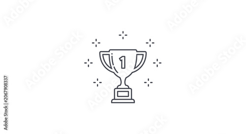 Clean outline trophy cup icon with the number '1' and surrounding sparkle elements, representing first place and an elegant prize on an isolated white background.