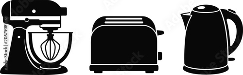 Tableau sur toile Modern Kitchen Electric Appliance Silhouette Icon Set Featuring Stand Mixer Brea