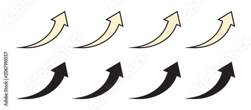 Four light yellow and four black curved upward pointing arrows curved arrow direction