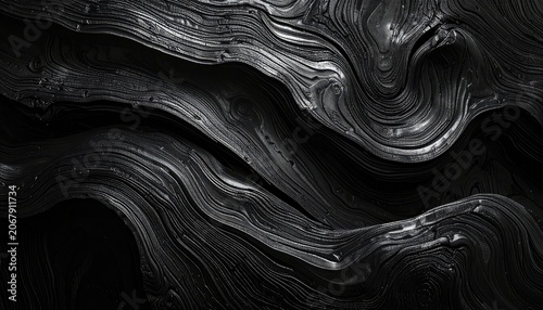 Intricate dark abstract waves with a metallic sheen.
