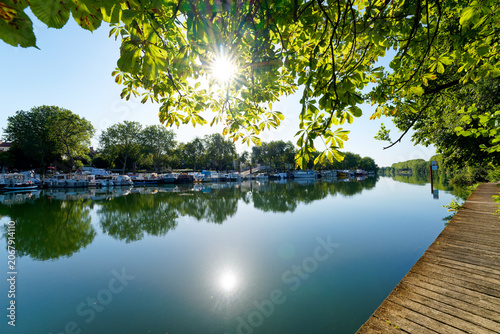 Marne river bank in Joinville-le-Pont city. Île-de-France region