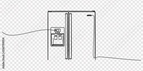Obraz na płótnie Continuous one line drawing of a refrigerator with double doors, depicting food storage and freshness, line art style vector illustration, Kitchen Appliance Icon