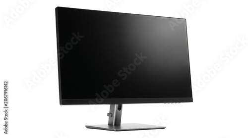 Bild auf Leinwand Black widescreen computer monitor with slim bezels and adjustable metal stand isolated on transparent png