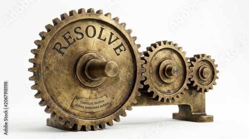 Bronze gears turning with the word resolve etched